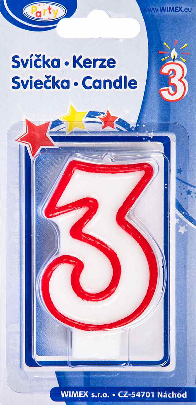 Sviečka červená číslo 3 75mm