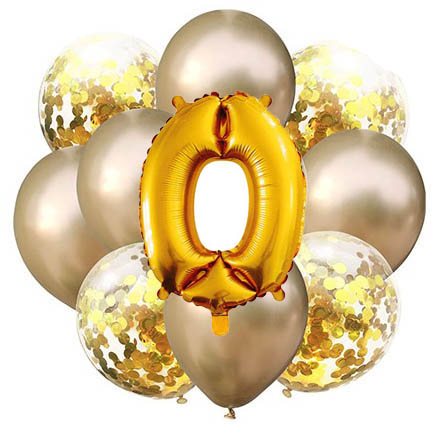 Balóny - Party, sada zlatá, 11 ks s číslom 0
