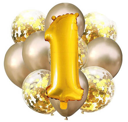 Balóny - Party, sada zlatá, 11 ks s číslom 1
