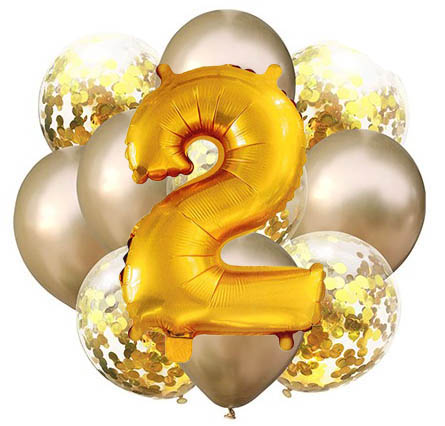 Balóny - Party, sada zlatá, 11 ks s číslom 2