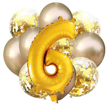 Balóny - Party, sada zlatá, 11 ks s číslom 6