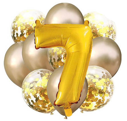 Balóny - Party, sada zlatá, 11 ks s číslom 7