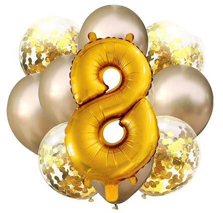 Balóny - Party, sada zlatá, 11 ks s číslom 8