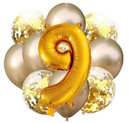 Balóny - Party, sada zlatá, 11 ks s číslom 9
