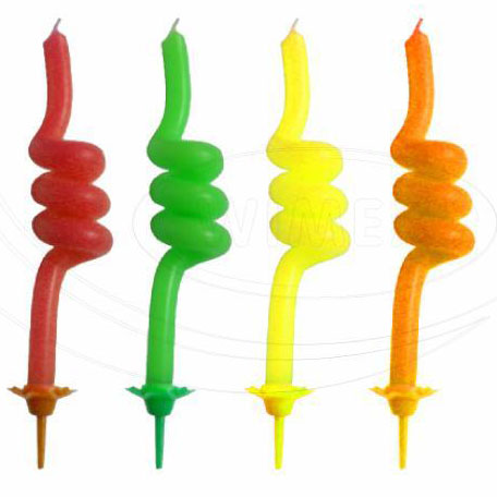 Špirálové sviečky so stojančekom 85 mm, 4 ks, mix farieb