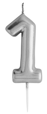 Sviečka STRIEBORNÁ číslo 1, výška 11cm