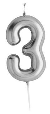 Sviečka STRIEBORNÁ číslo 3, výška 11cm