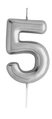 Sviečka STRIEBORNÁ číslo 5, výška 11cm