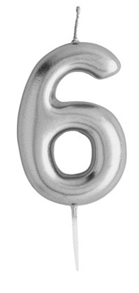 Sviečka STRIEBORNÁ číslo 6, výška 11cm