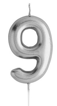 Sviečka STRIEBORNÁ číslo 9, výška 11cm