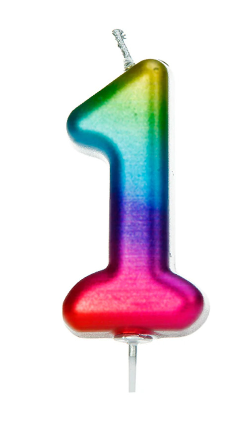 Sviečka DÚHOVÁ, výška 6cm, číslo 1