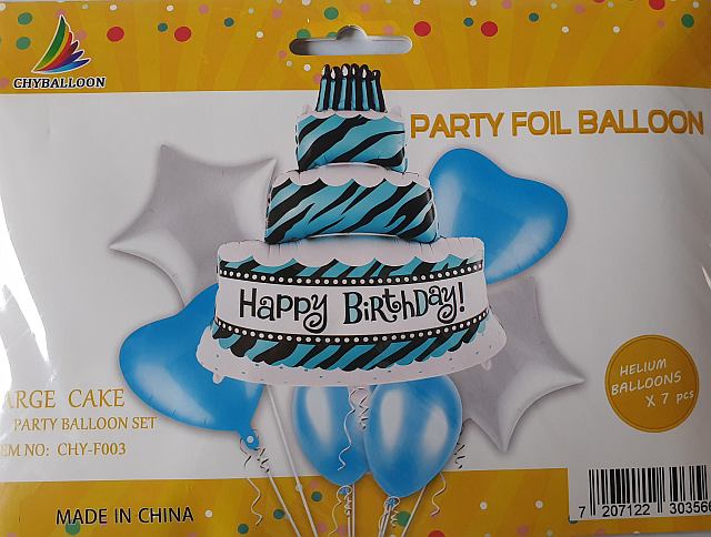 Balóny sada TORTA HAPPY BIRTHDAY  MODRÁ 7ks
