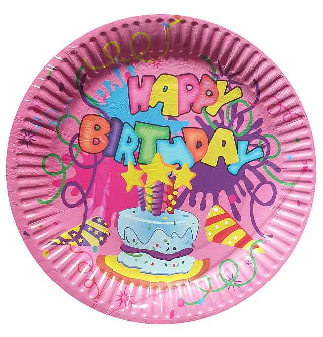 Párty tanier 10ks 18cm Happy Birthday ružový
