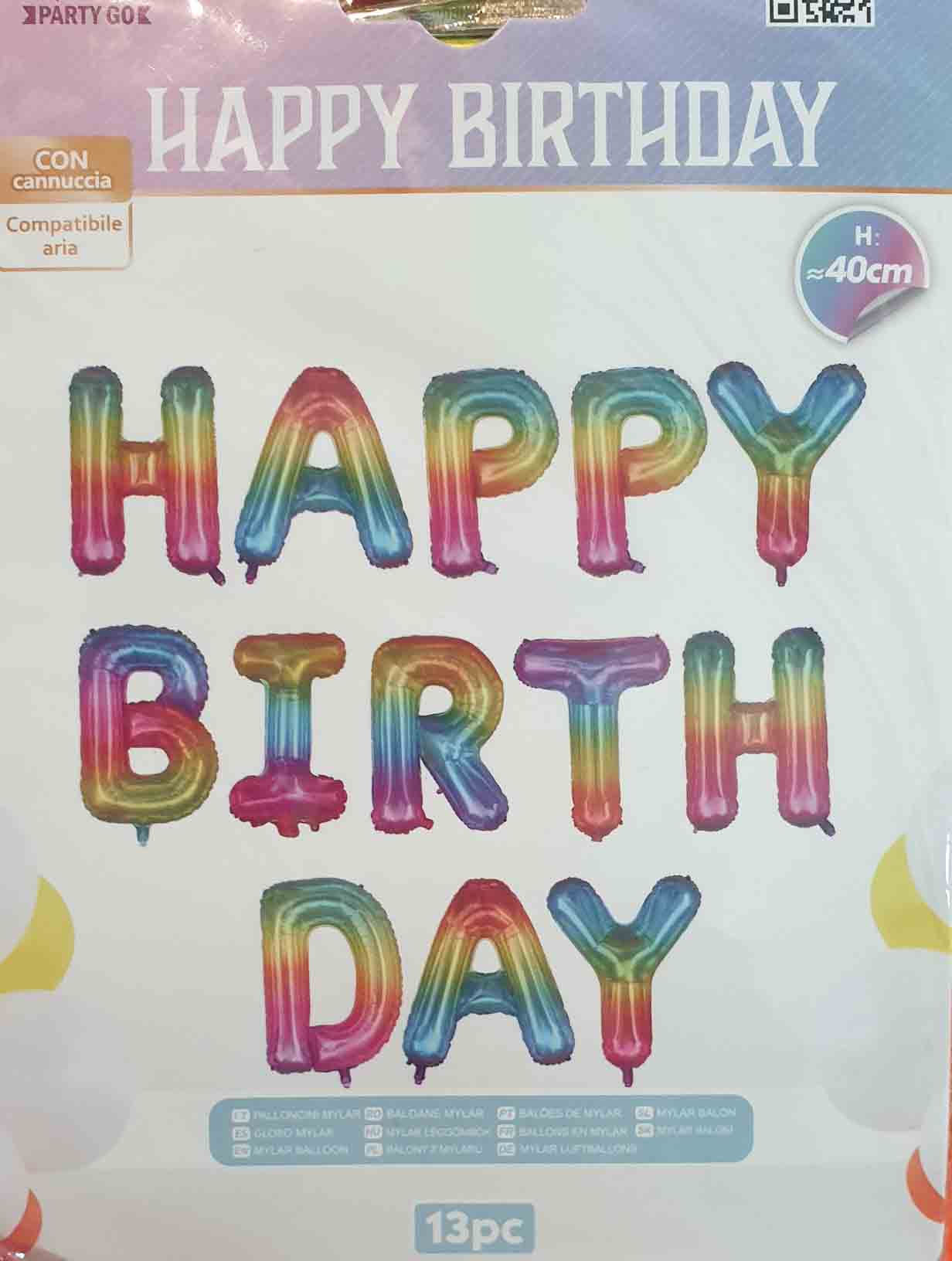 Balóny nápis HAPPY BIRTHDAY dúhový 13ks 40cm