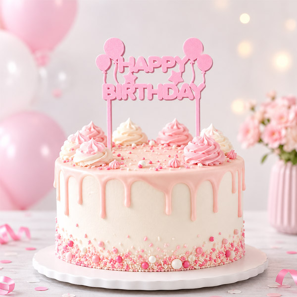 Zápich Happy Birthday s balónikmi ružový