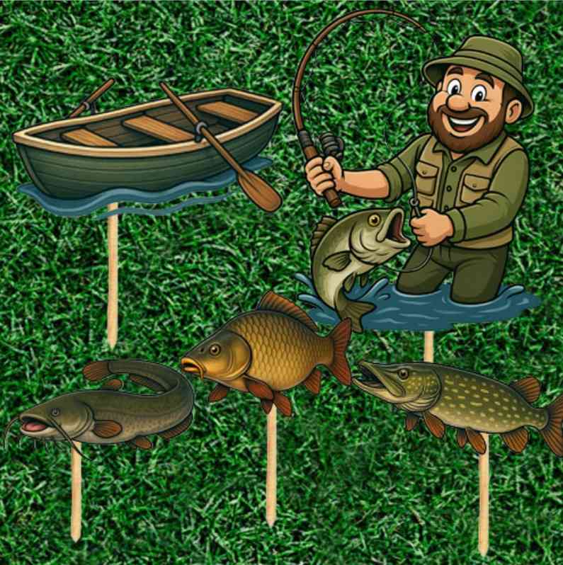 Papierové zápichy – rybár, sada 5 ks
