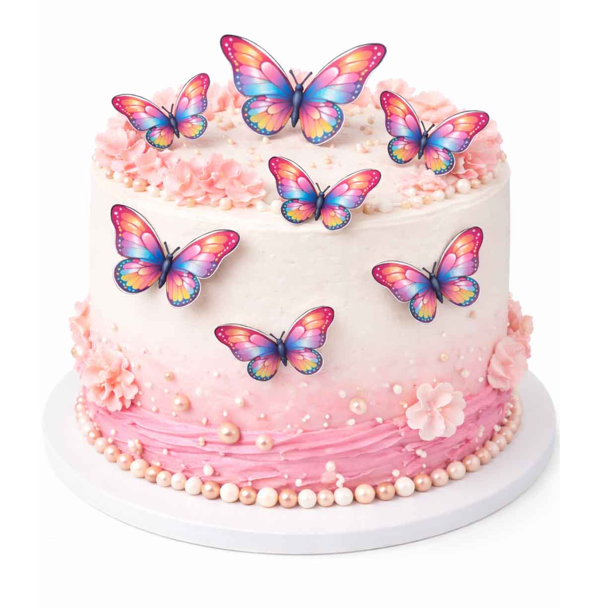 Farebné jedlé motýle na tortu – 9 ks (3–5 cm)