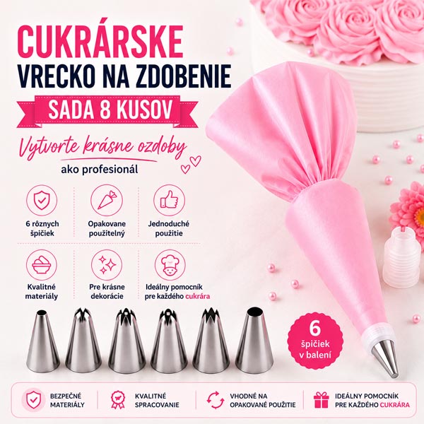 Cukrárske zdobiace vrecko so špičkami – sada 8 ks