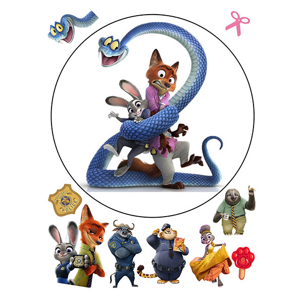 Zootopia – Zootropolis jedlý obrázok – Judy, Nick a modrý had